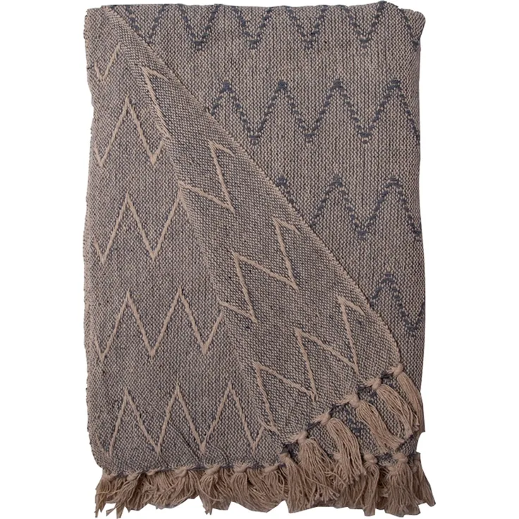 Decke Überwurf Zickzack Design 100% Baumwolle 130x180 cm Skandinavisch Weiß/Staubblau