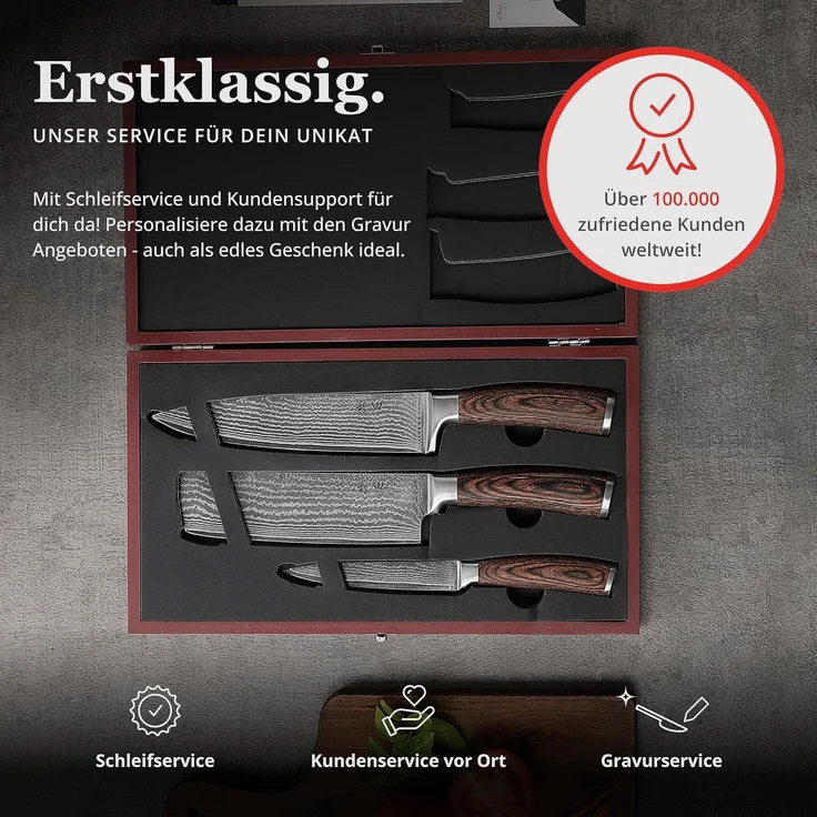 Wakoli Messer-Set 3er Damastmesser Set, Kochmesser Küchenmesser I 12,5 bis 20cm Klingen (Damastmesser mit Geschenkbox, 1-tlg, 1x Santoku, 1x Nakiri), aus 67 Lagen Damaststahl mit Kupfereinlage, VG-10 Stahlkern – Bild 7