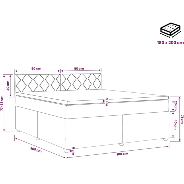 vidaXL Boxspringbett mit Matratze Hellgrau 180 x 200 cm Samt 3451733 – Bild 11