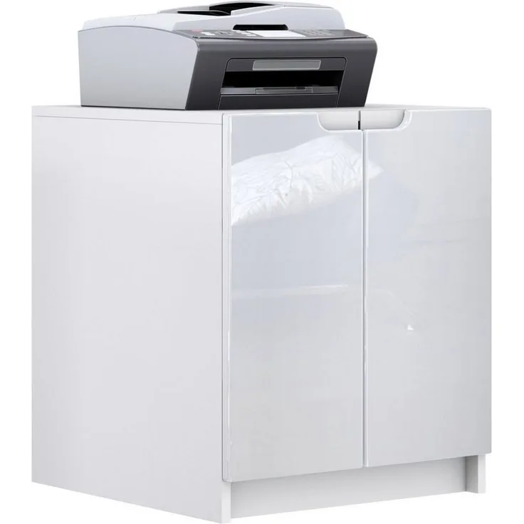 Druckerkommode Logan, Aktenschrank mit 2 Fächern und 2 Türen, Korpus in Weiß matt, Fronten in Weiß Hochglanz, (51 x 60,5 x 54 cm)