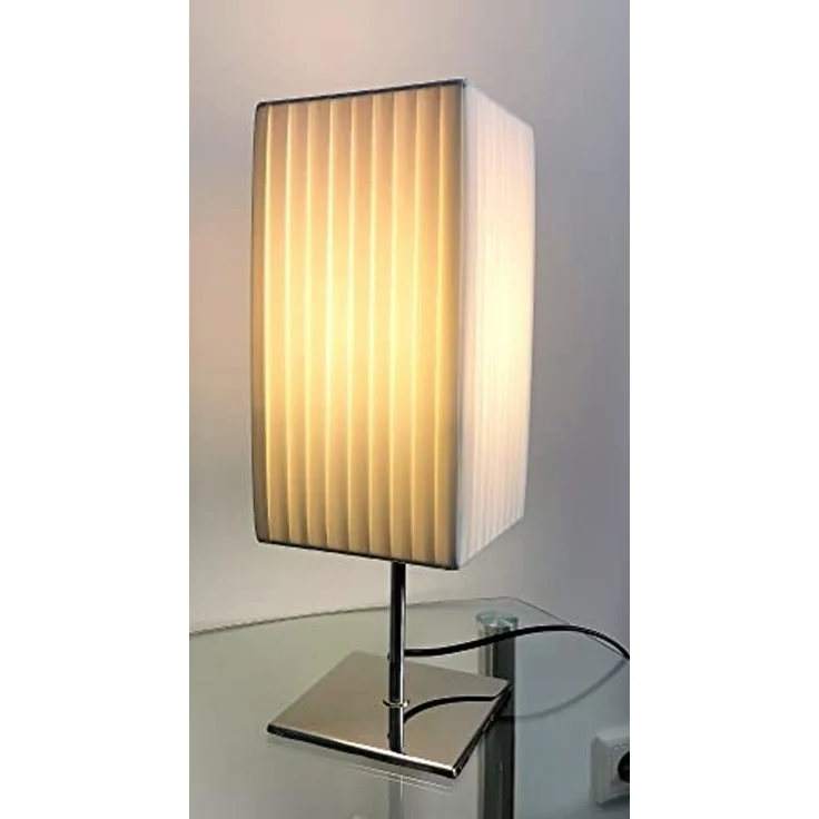 TRANGO Stehlampe, 2022 Design Tischleuchte mit Plissee Lampenschirm & Chrom Lampenfuß *CANNES* Tischlampe mit 1x E27 Lampenfassung für LED Leuchtmittel (nicht enthalten) Wohnzimmer Lampe, Nachttischlampe, LxBxH: 14x14x43cm, Fensterbank Leuchte, Schreib... – Bild 2