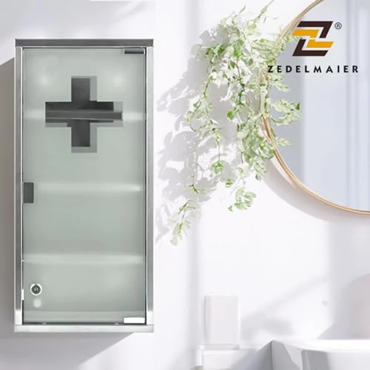 Zedelmaier Medizinschrank aus Edelstahl,Medikamenten Aufbewahrung,Medikamentenschrank 4 Fächer,Apothekerschrank,Hängend,Abschließbarer Medizinschrank,57 x 27 x 12 cm,Weiß – Bild 3