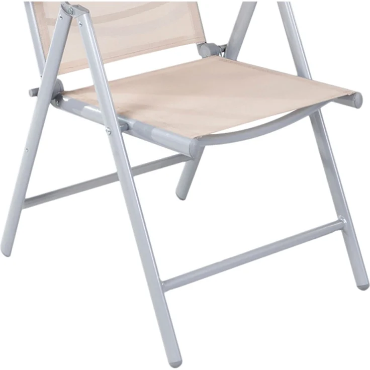 Garten Klappstuhl Gartenstuhl Hochlehner Alu Textilen Silbergrau/Beige – Bild 2
