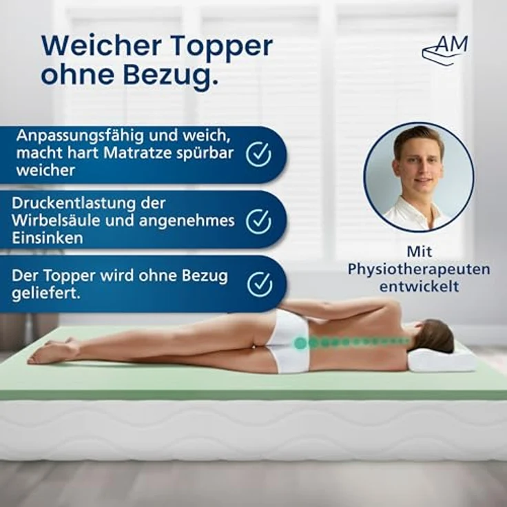 AM Qualitätsmatratzen Topper 140x200 H2, Anpassungsfähige Schaumstoffauflage ohne Bezug, Oeko-TEX zertifiziert, Made in Germany, für Boxspringbetten – Bild 2
