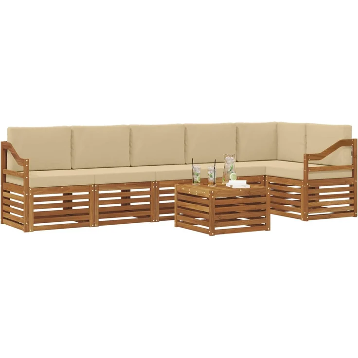 vidaXL Outdoor-Sofagarnitur 7 stk. 6-Sitzer Natur und Beige 3374948 – Bild 3