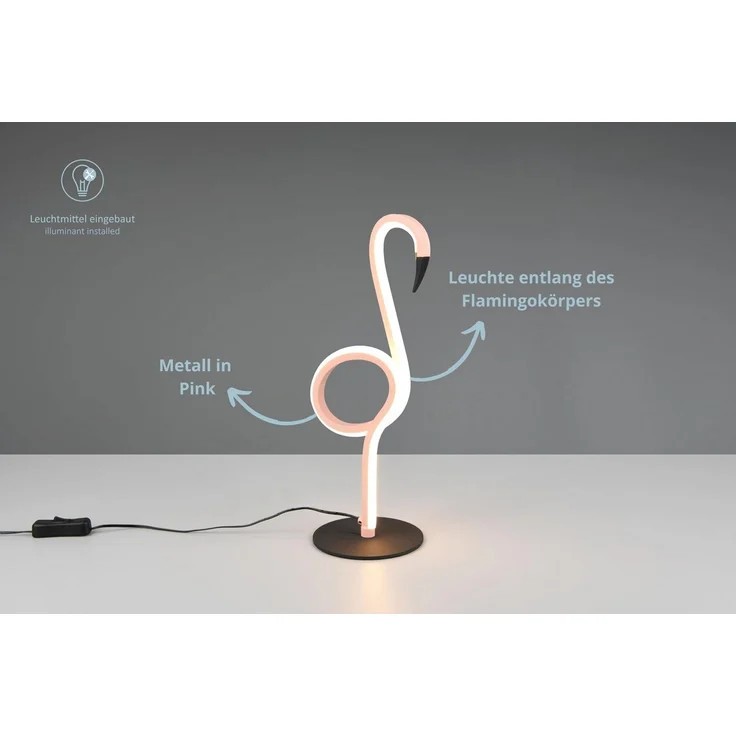 lightling LED Tischleuchte Inga, LED fest integriert, Warmweiß, mit Schnurschalter, IP20 Indoor, Flamingo-Design, pink – Bild 1