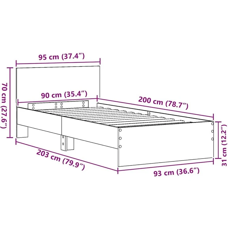 vidaXL Bettrahmen mit Kopfteil Artisan-Eiche 90 x 200 cm Holzwerkstoff 871655 – Bild 10