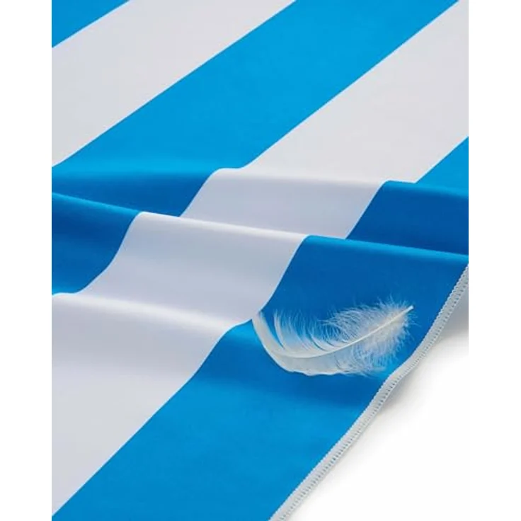 Fit-Flip Strandtuch XXL Mikrofaser - leicht, schnelltrocknend, 100% recyceltes Handtuch (Himmelblau-Weiß gestreift, 160x90cm) – Bild 2