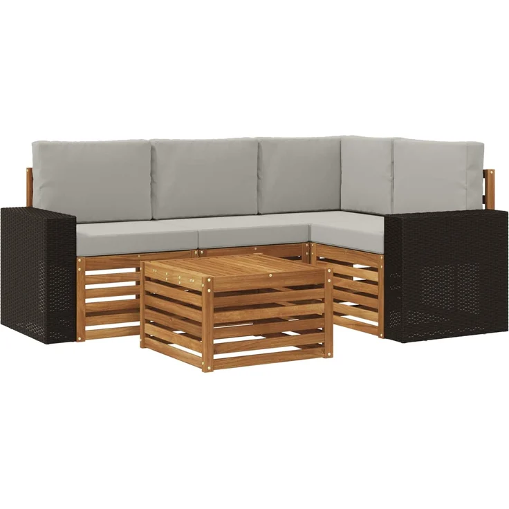vidaXL Outdoor-Sofagarnitur 5 stk. 4-Sitzer Natur und Hellgrau 3384332 – Bild 2