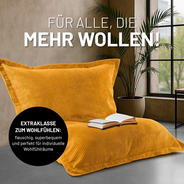 Lumaland Sitzsack Classic XXL Cord | Riesen Sitzsack XXL mit Softer Rippenstruktur – ideal zu Cord Sofa & Sessel Indoor Bean Bag für Wohnzimmer, Schlafzimmer & Co. - 380 L, 140x180 cm – Bild 6