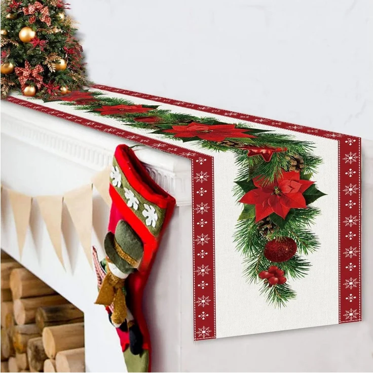 Bomiclss Tischläufer Roter Leinen-Weihnachtstischläufer 230x33 cm (1-tlg), Festliche Tischdekoration für Weihnachtsmittelstücke und Feiertagsdeko – Bild 4