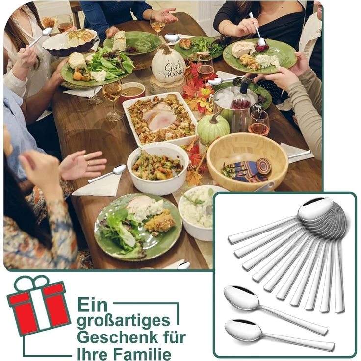 TEAMFAR Kaffeelöffel Set 12 Stück Edelstahl Dessertlöffel 13,6cm Spiegelpoliert – Bild 5