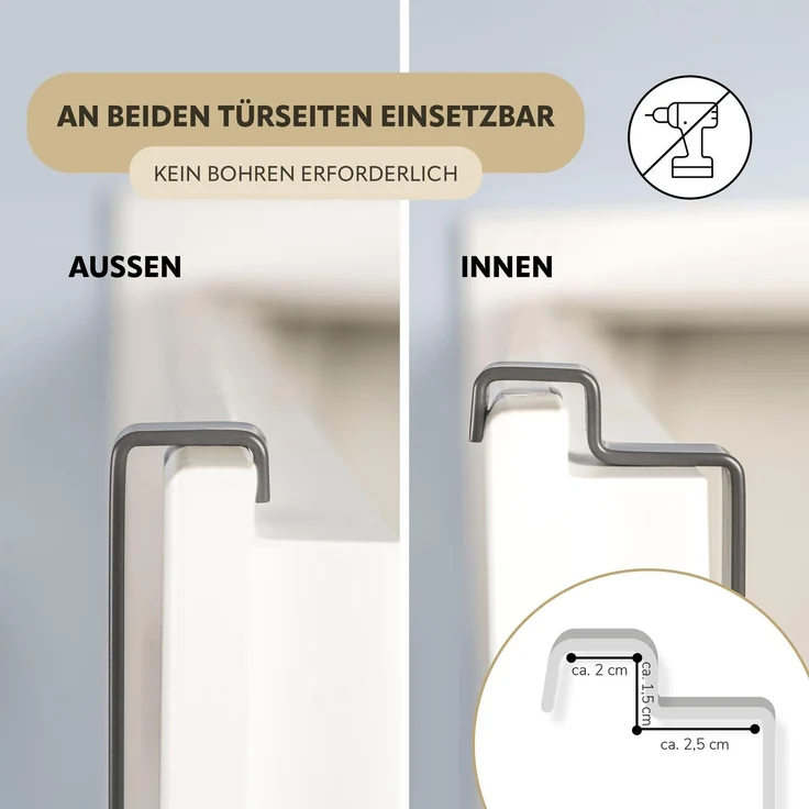 Tür-Hängeregal aus Metall und Bambus, 2 Handtuchstangen, 4 Haken, grau – Bild 6