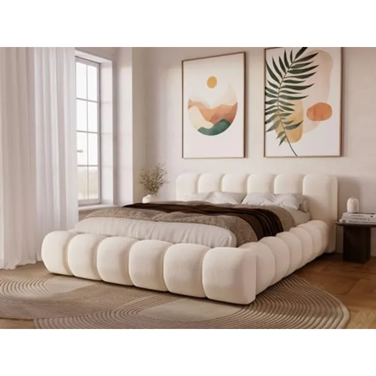 Graingold Polsterbett Doria, Creme, 140x200 cm, mit geräumigem Bettkasten und stabilem Holzrahmen