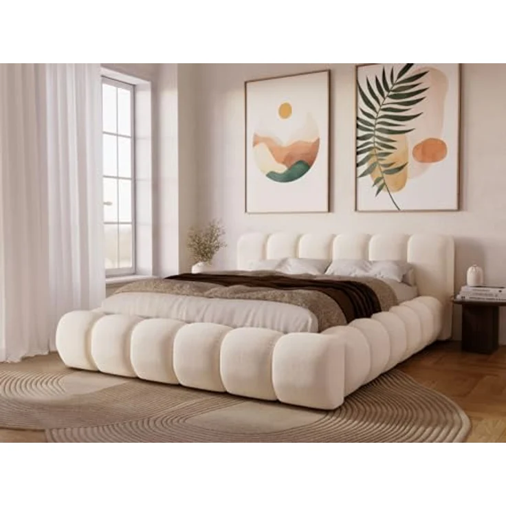 Graingold Polsterbett Doria, Creme, 140x200 cm, mit geräumigem Bettkasten und stabilem Holzrahmen – Bild 1