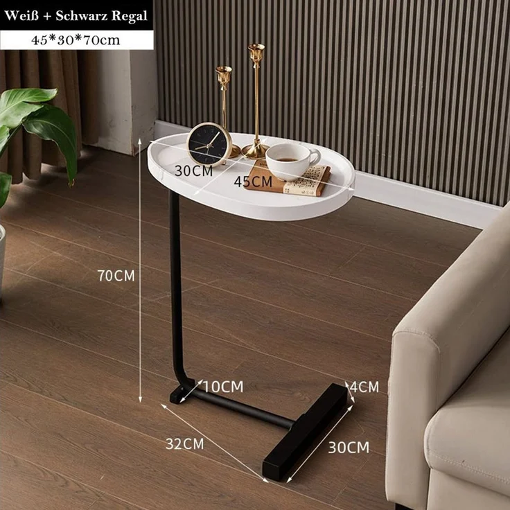 TUWENA Beistelltisch Beistelltisch, Metall Couchtisch, Kleiner Nachttisch, oval 70cm hoch, Kaffeetisch Teetisch Betttisch für Wohnzimmer Bad Bett Sofa und Kaffee – Bild 2