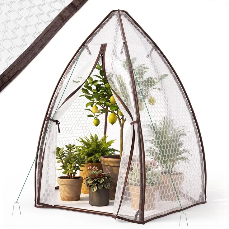 Sekey Gewächshaus Winterfest, 140 g/m² Luftpolsterfolie, Winterschutz | 160×160×180 cm, Foliengewächshaus zur Überwinterung von Kübelpflanzen, 2×2 cm Luftpolster, Schrägdach – für Garten & Terrasse