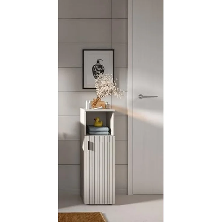 xonox. home – Badschrank Mone 30x95x30 cm in Kaschmir Nachbildung – Kompakter Standschrank mit 1 Tür & offenem Fach – Flexibler Türanschlag, Zeitloses Design & vielseitig kombinierbares Möbelstück – Bild 6