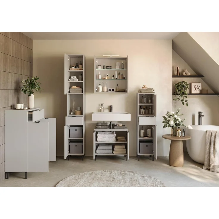 Germania Waschbeckenunterschrank GW-Arcena 1980-572, in Kaschmir, mit Metallfüßen, 60 x 56 x 34 cm (BxHxT) – Bild 8