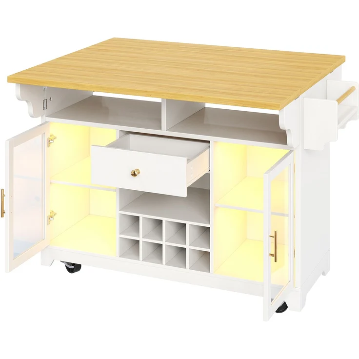 Servierwagen B 120 x T 40/80 x H 95 cm aus MDF und Metall, beidseitig ausklappbar mit RGB-LED – Bild 5