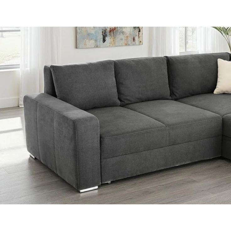Ecksofa-Dauerschläfer Federkern Topper Bettkasten Schlafcouch in Dunkelgrau – Bild 6
