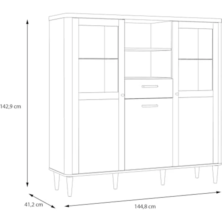 FORTE Vitrine Lacetti B/H/T 144,8/142,9/41,2 cm, Echtholzfüße – Bild 2