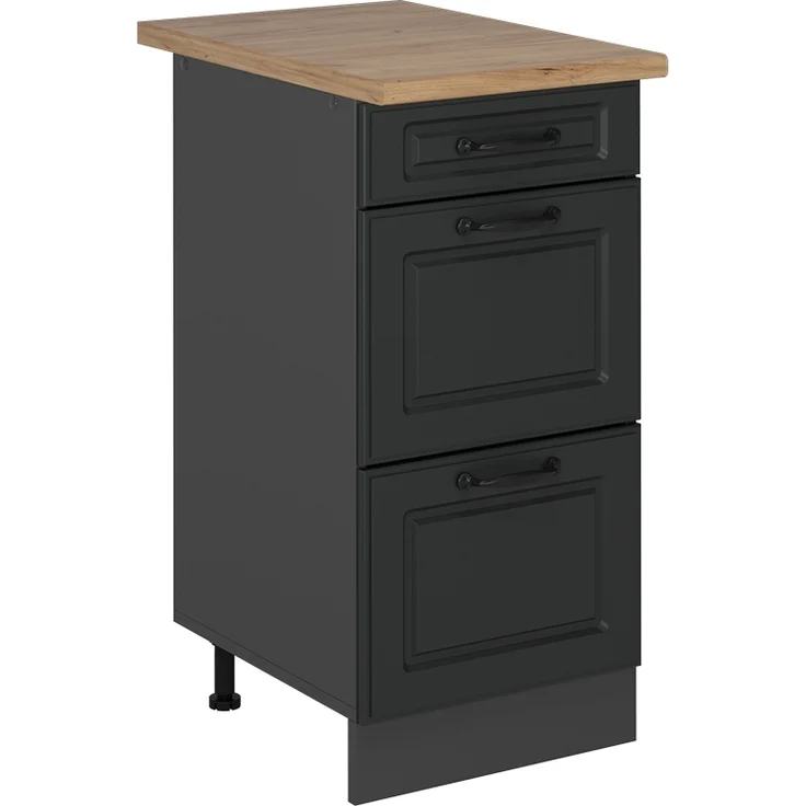 Küchenunterschrank R-Line Anthrazit Landhaus 40 cm mit Schubladen, AP Eiche Vicco – Bild 1