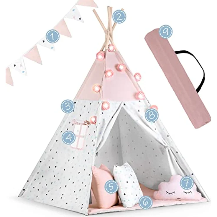 Nukido Kindertipi-Zelt mit Girlande und Lichtern - rosa – Bild 7