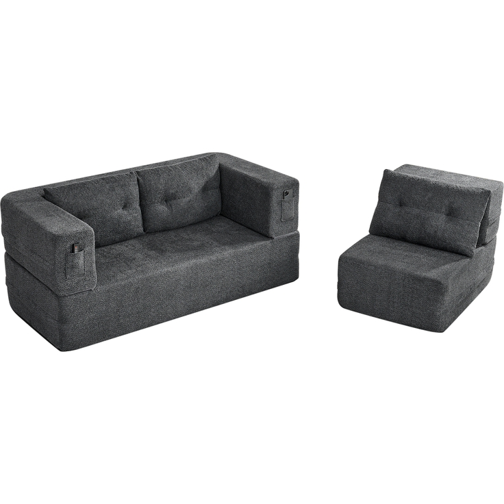 ZUBALIYA SchlafSofa mit breiten Armlehnen, modular aufgebaut, ohne aufwendige Montage, für Wohnzimmer und Apartments, Dunkelgrau – Bild 18