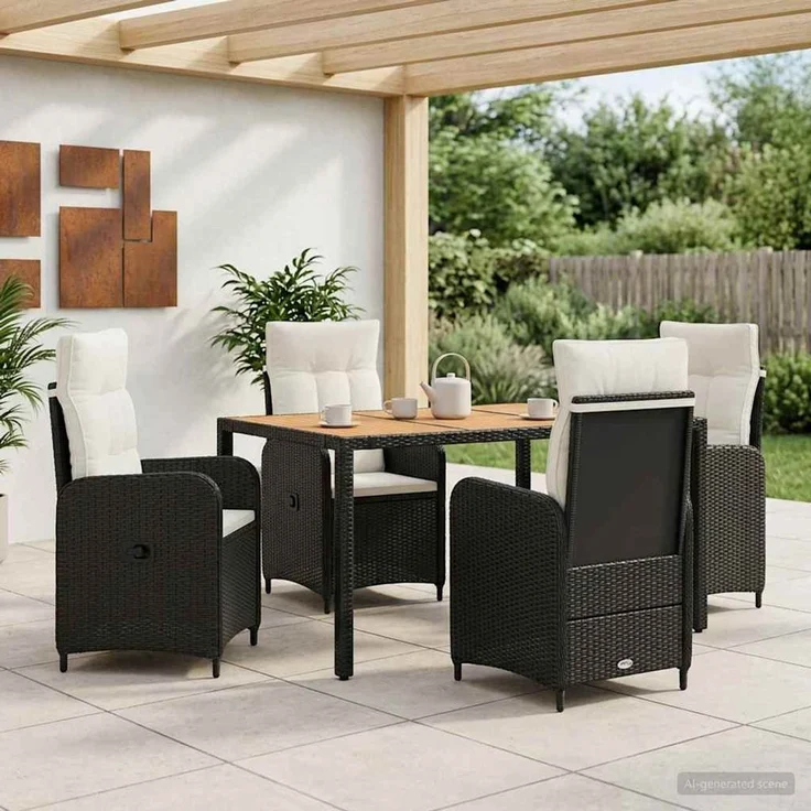 vidaXL Outdoortisch-Set 5 stk. Schwarz und Cremeweiß 150 x 90 x 75 cm 3422270 – Bild 3