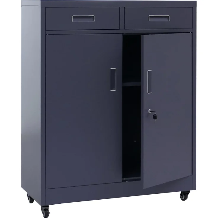 Aktenschrank HWC-O89, Stahlschrank Büroschrank, Rollen Türen Schubladen abschließbar Metall 116x90x40cm ~ dunkelgrau – Bild 1