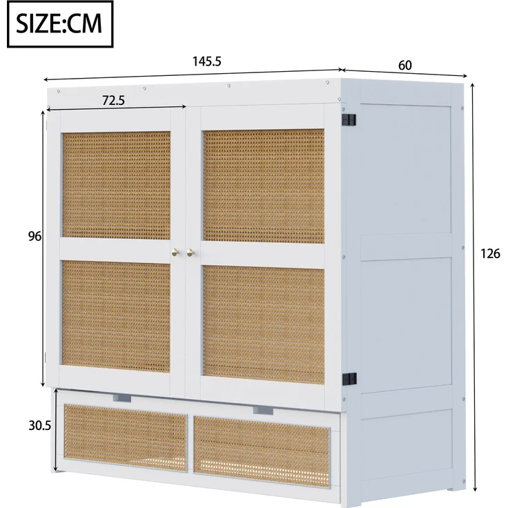Schrankbett aus Holz mit Lattenrost & Schubladen, 140x200 cm, Weiß, ohne Matratze – Bild 9
