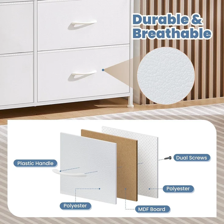 DUMOS Kommode für Schlafzimmer mit 8 Stoffschubladen, hohe Kommode Organizer für Kleidung, Schrank Kinderzimmer, Aufbewahrungsturm mit Schrank, Metallrahmen, Holzplatte, leichte Kinderzimmermöbel – Bild 6