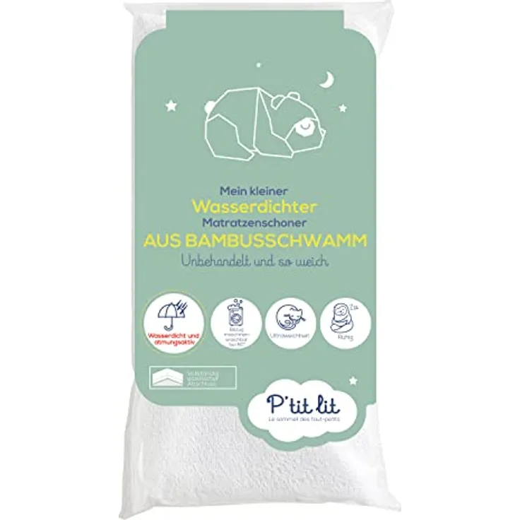 P'tit Lit - Bamboo Baby Matratzenschoner | 60x120 cm | Wasserdicht | Oeko Tex | Keine chemische Behandlung | Atmungsaktiv und geräuscharm