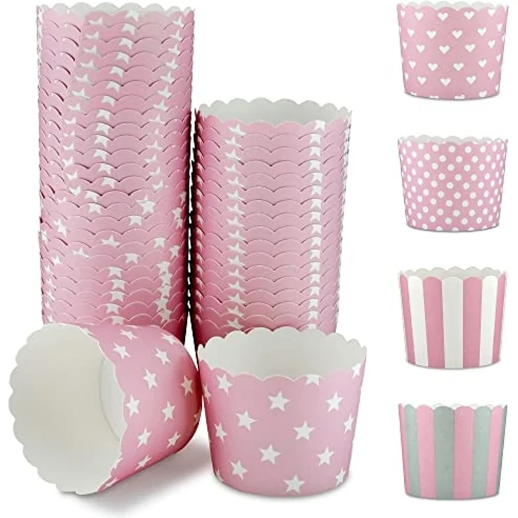 Frau WUNDERVoll Muffinform Muffin Backformen, klein Durchmesser 5 cm, rosa mit weissen Sternen, (25-tlg) – Bild 1