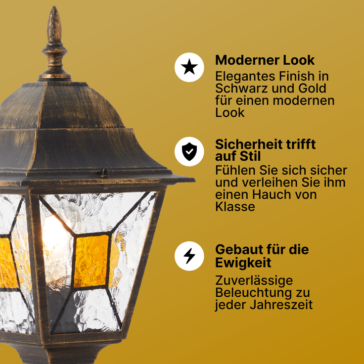Brilliant Janel Sockelleuchte Außen 44cm - Außenlampe Schwarz Gold IP44 für Garten & Terrasse - E27 Fassung - Extern Dimmbar - Aus Metall & Glas – Bild 2