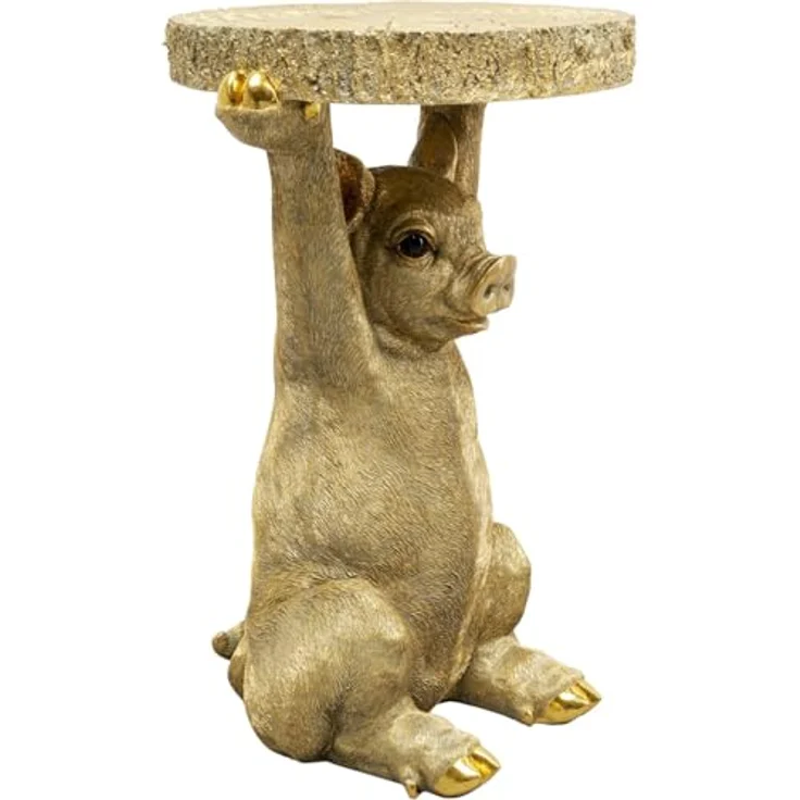 Kare Design Beistelltisch Animal Pig, Gold, 34 cm Durchmesser, Schwein Motiv, Tiermotiv, Wohnzimmertisch, Sofatisch, Couchtisch, Nachttisch, Betttisch – Bild 5