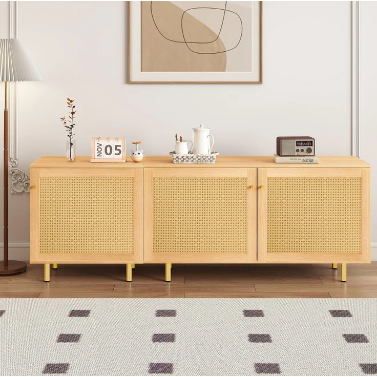 DESVIAE Sideboard modular mit 3 Türen 180x63x40 cm MDF Natur mit Metallfüßen – Bild 3