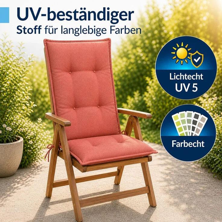BURI 4x Auflagen Set Hochlehner für Gartenstühle 120x48x7cm Sesselauflagen Polster UV Lichtecht - Gartenstuhlauflagen Stuhlkissen mit Dicker Schaumstoff Füllung (Terrakotta) – Bild 5