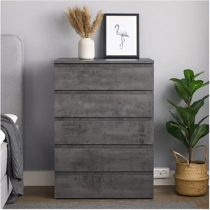 HTI-Living Kommode Kommode mit 5 grifflosen Schubladen Beton (Stück, 1 St, 1 Kommode), Anrichte Sideboard Schrank – Bild 4