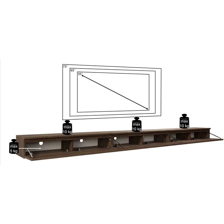 Selsey 'Bemmi Slim' - TV-Hängeboard 4-türig, Holzoptik Walnuss Wisconsin, 300 cm – Bild 8