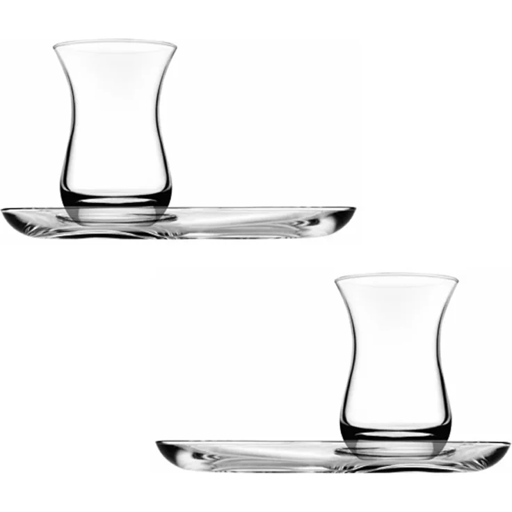 4 Tlg. Aida Teeservice-Set aus Glas 2 Teegläser mit 2 Unterteller transparent – Bild 3