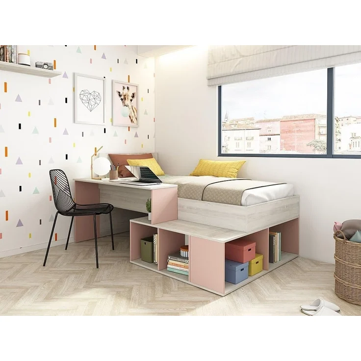 Vente-unique - RIGALI Bett Holz, Platte PuderrosaBeige - B 128,8 cm x H 100,5 cm x L 204,4 cm233,2 cm – Bild 2