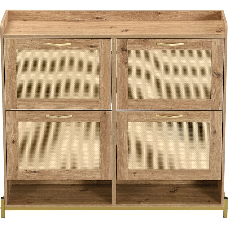 Schuhschrank aus MDF mit Metallgestell & oberer Ablage, 108,5x24x100 cm, Holzfarbe – Bild 7