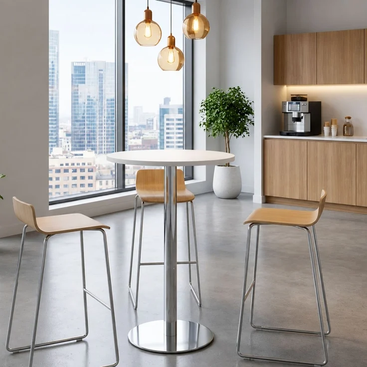 bümö Stehtisch Büro, Bistrotisch rund 80x80 cm in graphit, Gestell: Graphit - Bartisch, Stehtisch Holz-Platte, Säule aus Metall, Buffettisch, Säulentisch, Partytisch, Thekentisch, Barmöbel, STH08-G-G – Bild 8