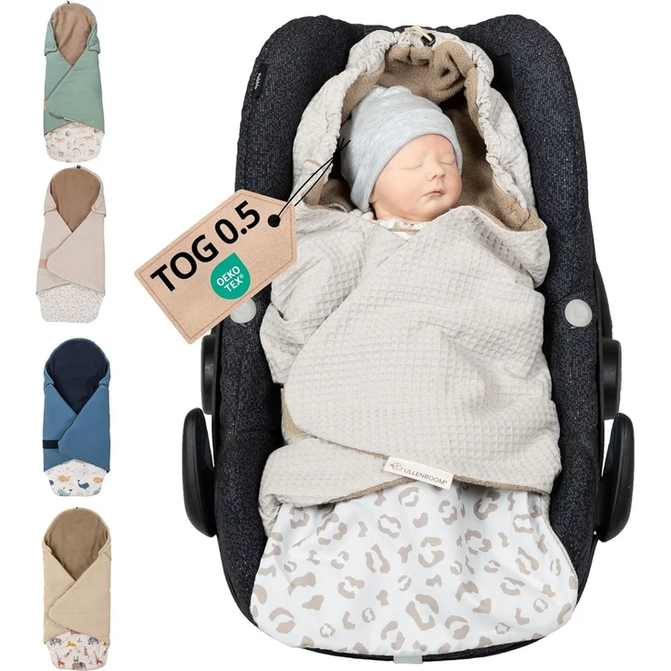 ULLENBOOM Einschlagdecke Babyschale Sommer, Aus 100% OEKO-TEX Materialien - Leo (Made in EU) - Decke für Babyschale & Kinderwagen, Für gängige Kindersitze, ideal für 0 bis 9 Monate – Bild 1