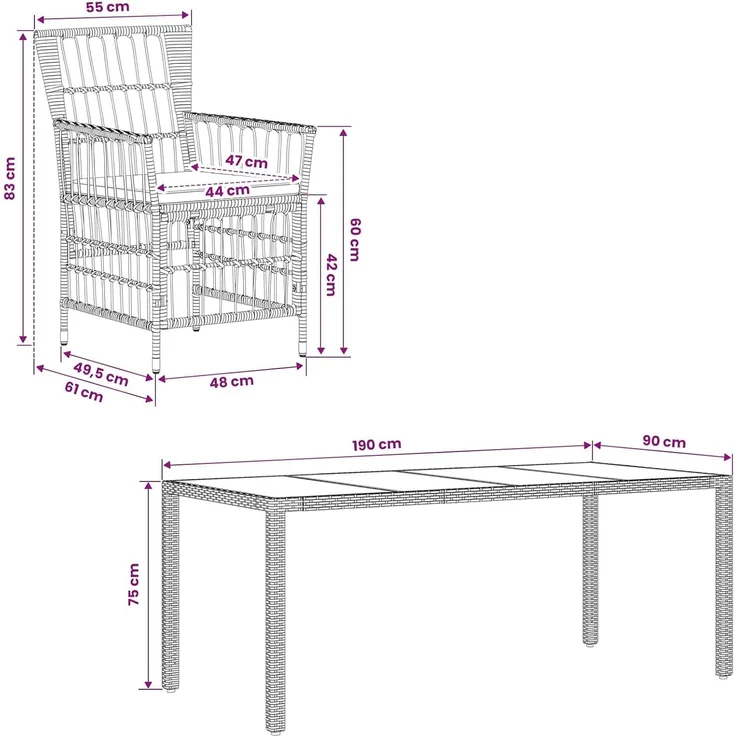vidaXL Outdoor-Essgruppe 7 stk. Schwarz Poly-Rattan 3448940 – Bild 3