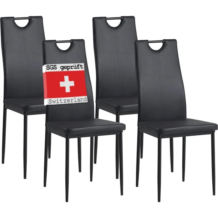 Albatros Esszimmerstühle SALERNO 4er Set, Schwarz -Edles Italienisches Design, Polsterstuhl Kunstleder-Bezug, Modern und Stilvoll am Esstisch - Küchenstuhl, Stuhl Esszimmer hohe Belastbarkei