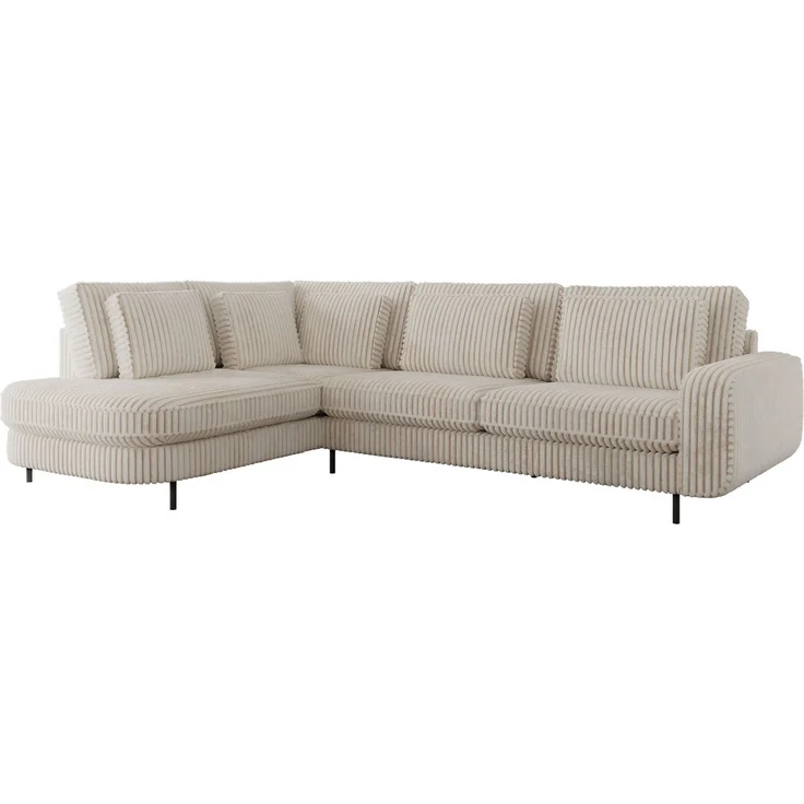 CALENO L-Form Ecksofa 317x225 cm, Massivholz-Rahmen & Wellenfedern, Sitzhöhe 51 cm, modernes Polstersofa rückenecht bezogen & freistehend - Beige Cord - Links Seite – Bild 6