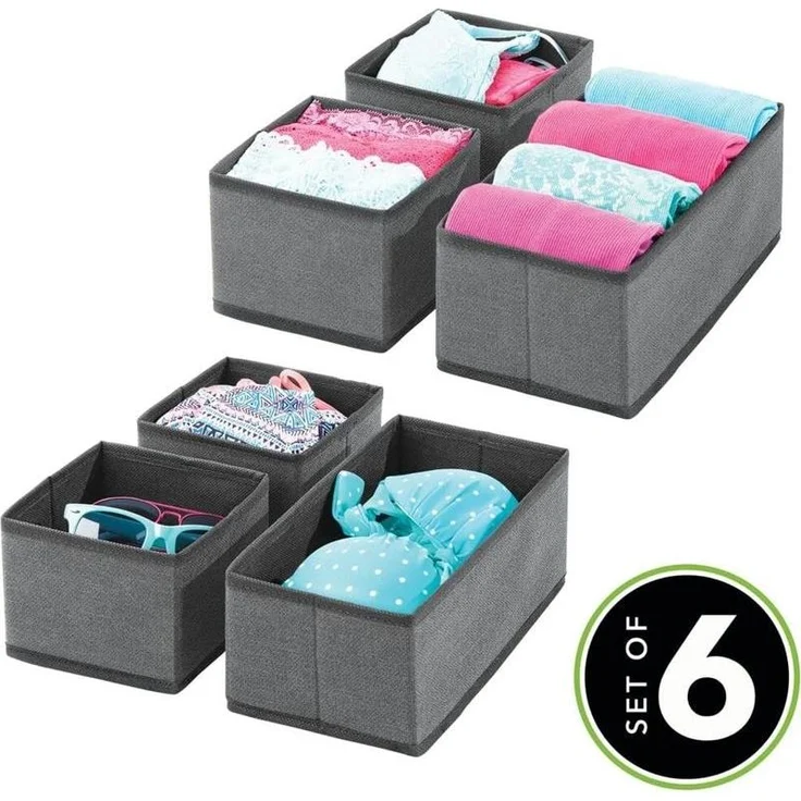 Aufbewahrungsbox Stoffkisten Organizer mDesign 6er Set dunkelgrau/schwarz – Bild 2